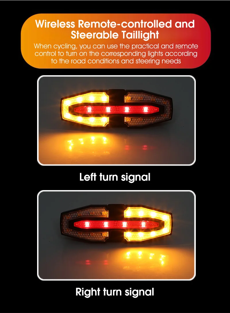 WEST BIKING fanale posteriore per bicicletta telecomando senza fili Turn fanali posteriori Super Bright USB ricaricabile avvertimento di sicurezza luce per bici