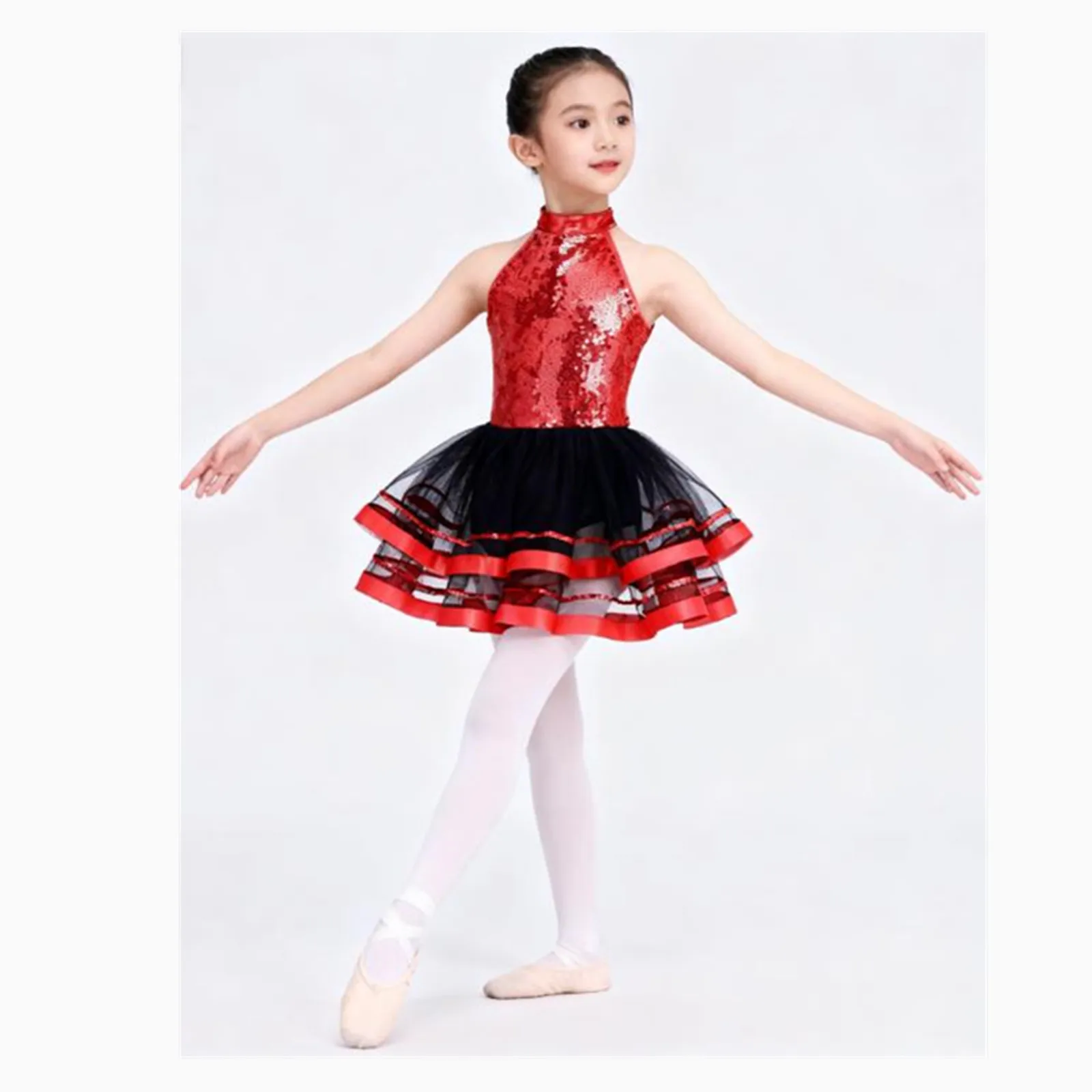 Bambini Ragazze Paillettes scintillanti Ginnastica Body Balletto Tutu Maglia Abito da ballo Principessa Ballerina Costumi di danza latina