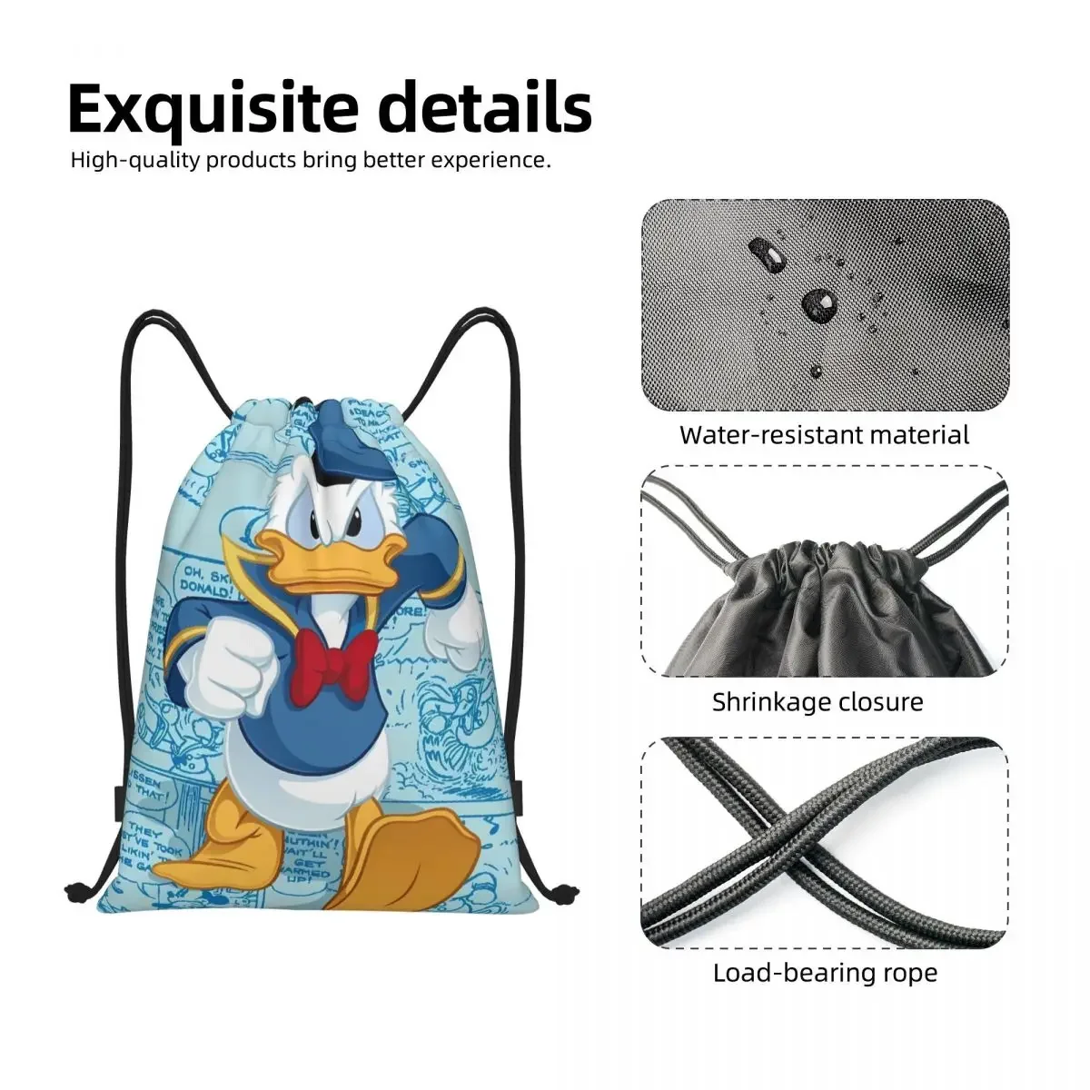 حقيبة ظهر رياضية برباط من دونالد داك، حقيبة ظهر رياضية للياقة البدنية والسفر في الهواء الطلق للنساء والرجال ذات سعة كبيرة للسباحة في صالة الألعاب الرياضية