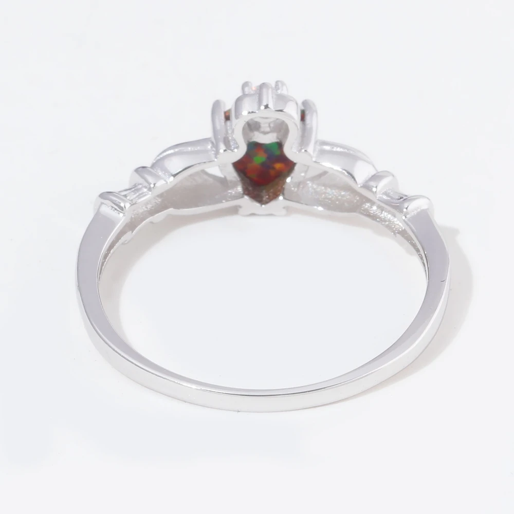 CiNily Rainbow Fire Opal Love Rings Solid 925 Sterling Silver Heart Irish Ring With Stone BOHO Jewelry Woman
