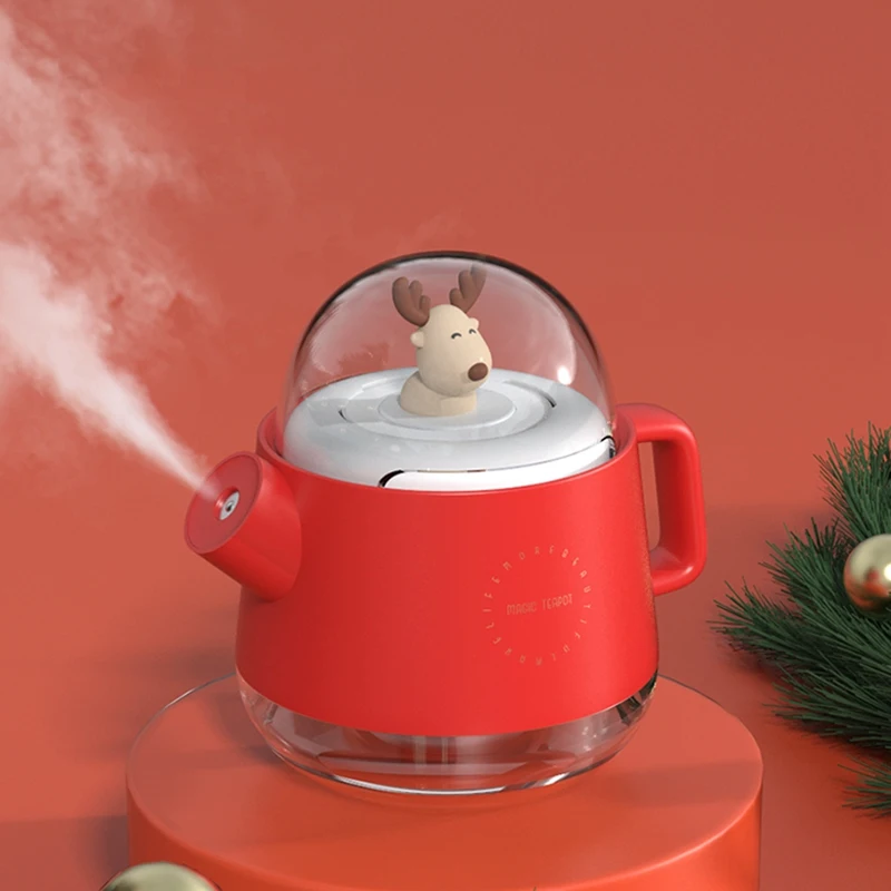 Portable USB Cute Deer Kettle Air Humidifier With Light, Aroma Oil Diffuser Desktop Air Purifier Sprayer For Home Decor