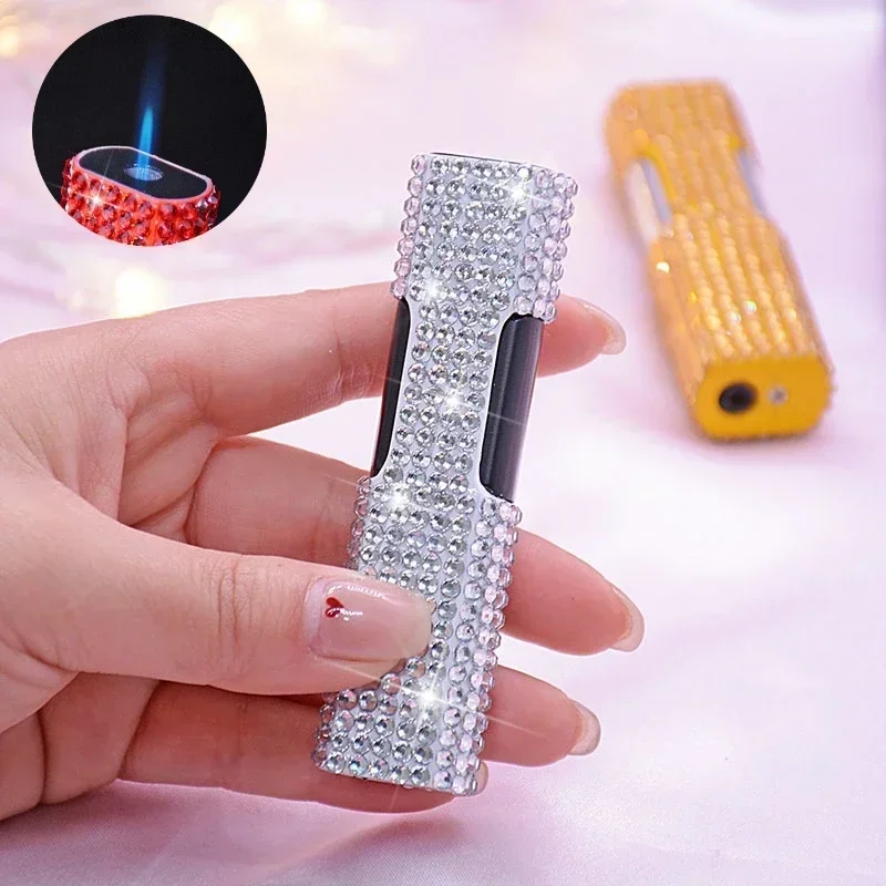 Luxury Diamond Inflatable Lighter Windproof Jet Flame Outdoor Portable Lighter Cigarette Accessories Women's Smoking Gift