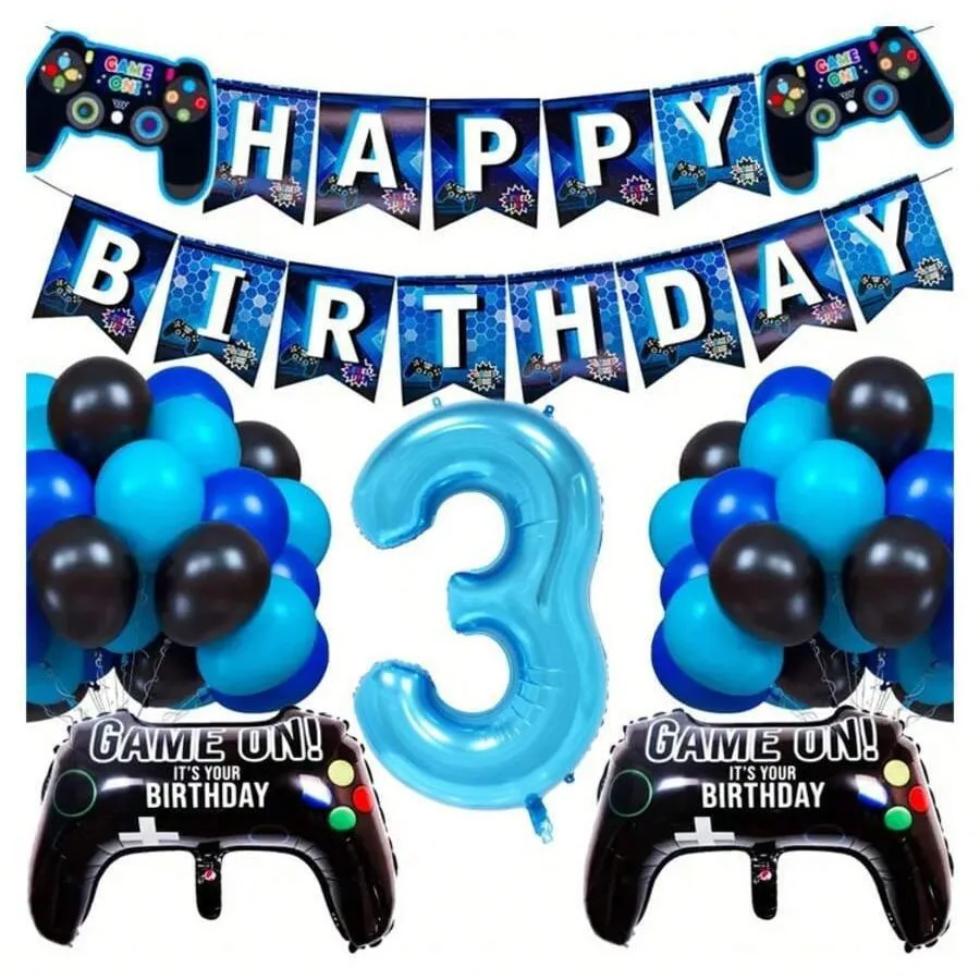 Video Game Balloons, Gaming Black Latex Theme Balloons Decorations for Teens Game Night Level Up Player Birthday Party Supplies