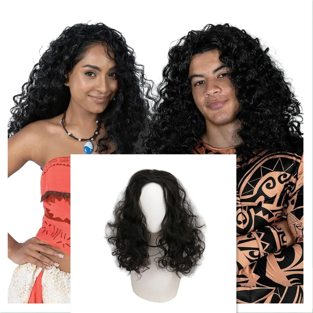 Anime Māui noir bouclés Cosplay perruques synthétiques pour hommes femmes accessoires festif fille femmes fête perruque Hallow