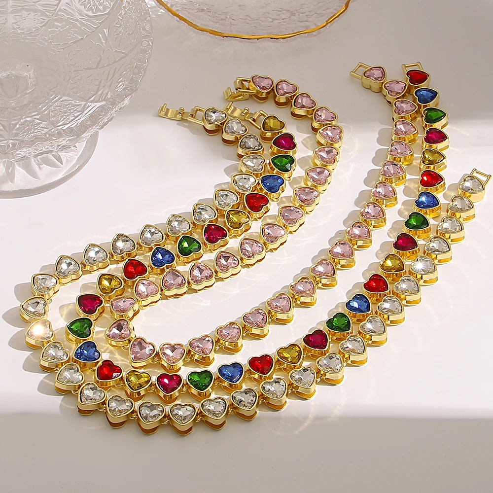 Luxus Bunte Glänzende Kubische Herzförmige Hochzeit Halskette Für Frauen Neue Mode Liebe Aussage Dicke Kette Party Schmuck Geschenke – Detail 2