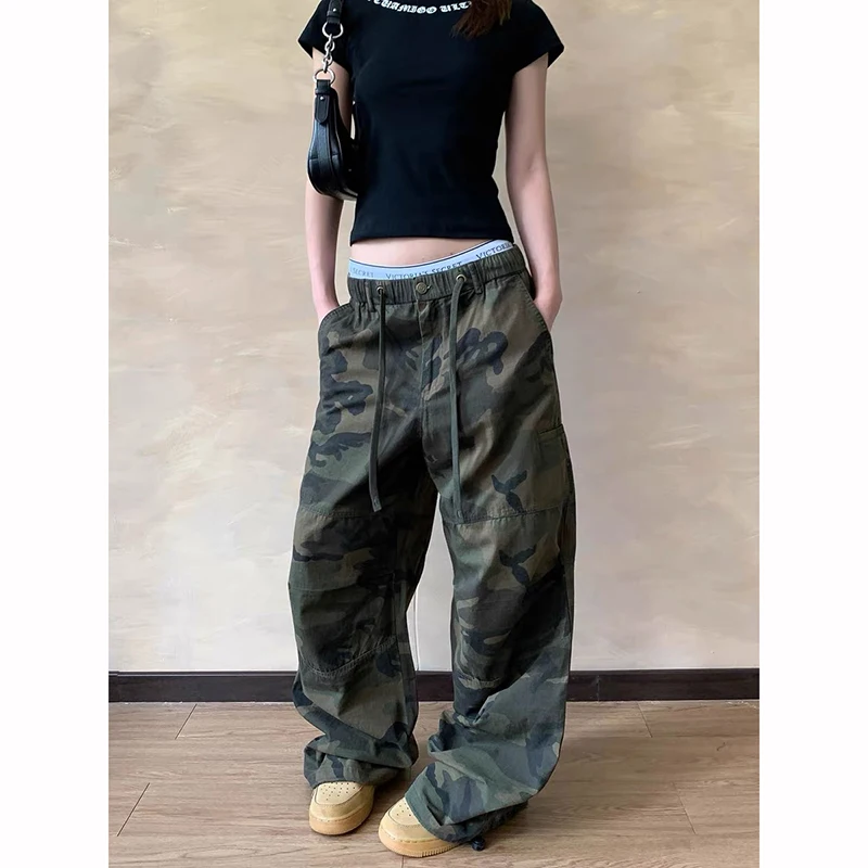

Women Y2k Baggy Camouflage Cargo Jeans 2025 Autumn Harajuku Aesthetic Boyfriend Pants 2000s 90s Vintage Oversize Trousers