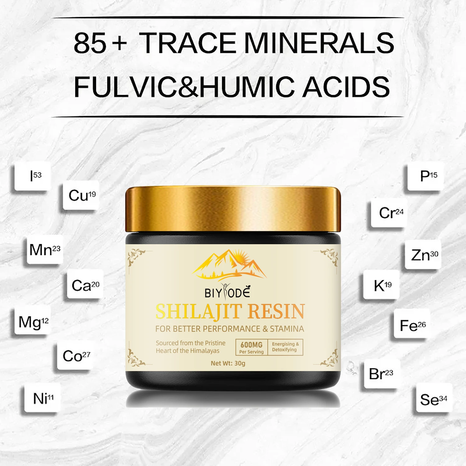 BIYODE 600MG Pure Himalayan Shilajit Resin 85+Trace Minerals & Fulvic Acid Care Lab Fulvic Acid Tested Immune System