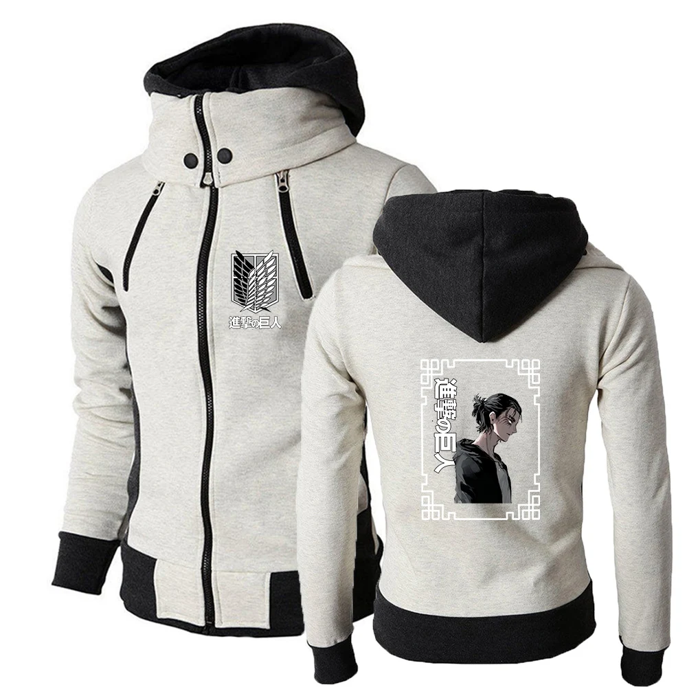 2023 New Men's Fashion Attack on Titan Printing Zipper Hoodies Leisure Fitness Solid Color Cotton Long Sleeve Sweatshirts Coat