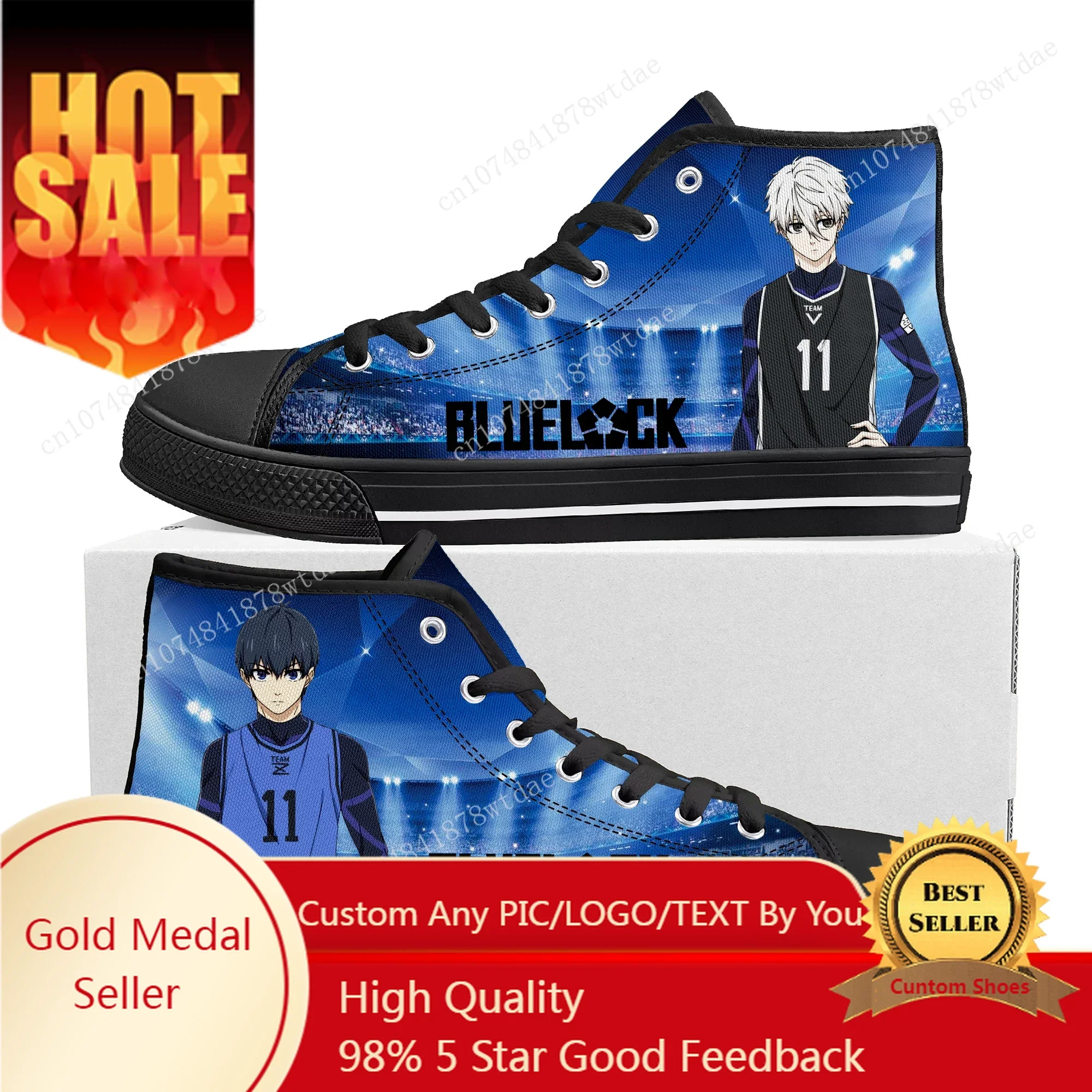 Blue Lock High Top Sneakers Mens Womens Teenager Yoichi Isagi High Quality Canvas Sneaker Anime Cartoon Casual Custom Made Shoes