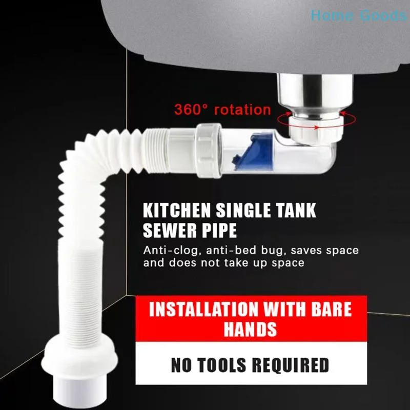 Flexible ABS Siphon Drain Hose G1-1/2 Inch Extendible Sink Waste Water Pipe 28-88cm Retractable Home Drainage Tube for Kitchen B