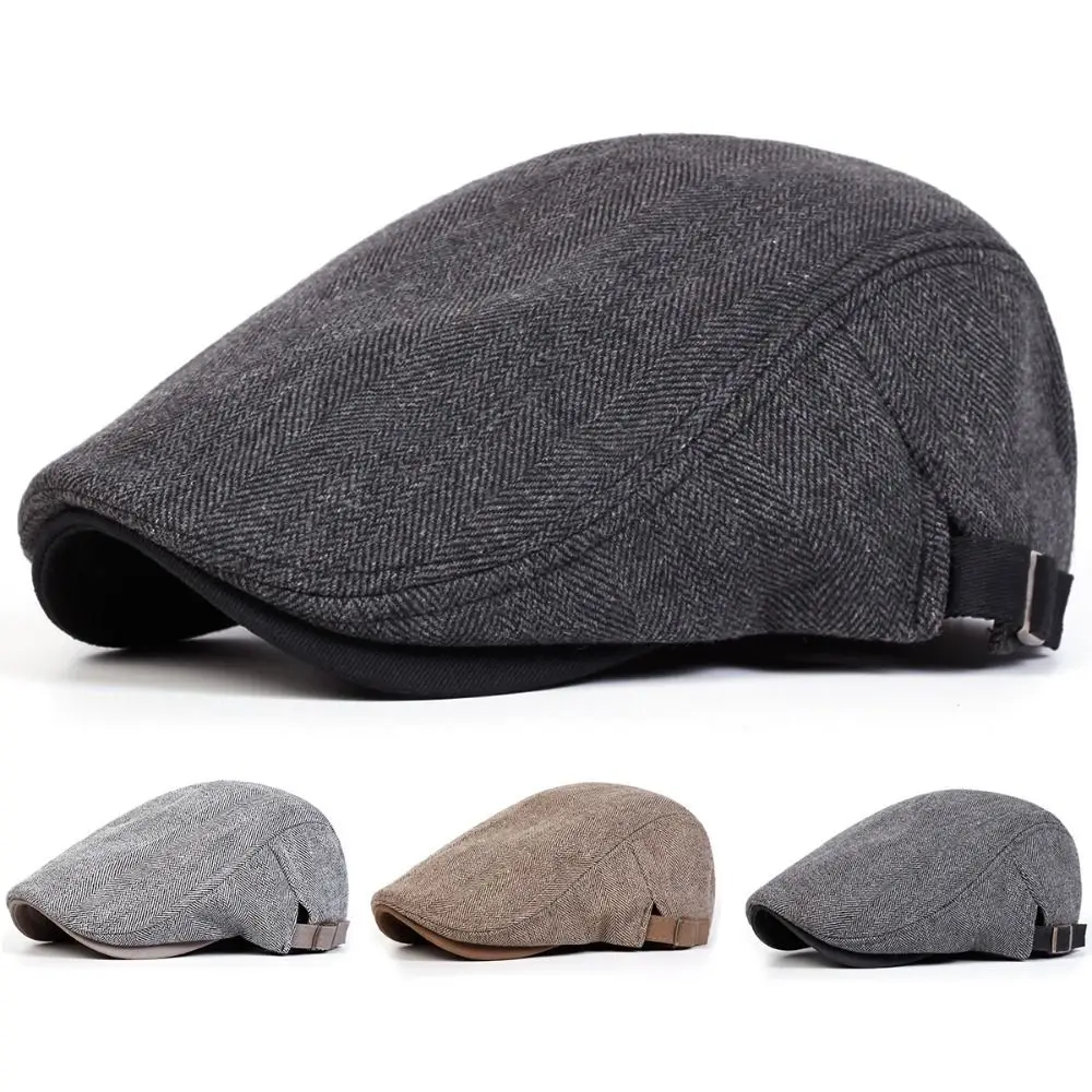 

Retro Adjustable Newsboy Caps Herringbone Pattern Grid Design Flat Cap British Style Painters Hats Men Fashion