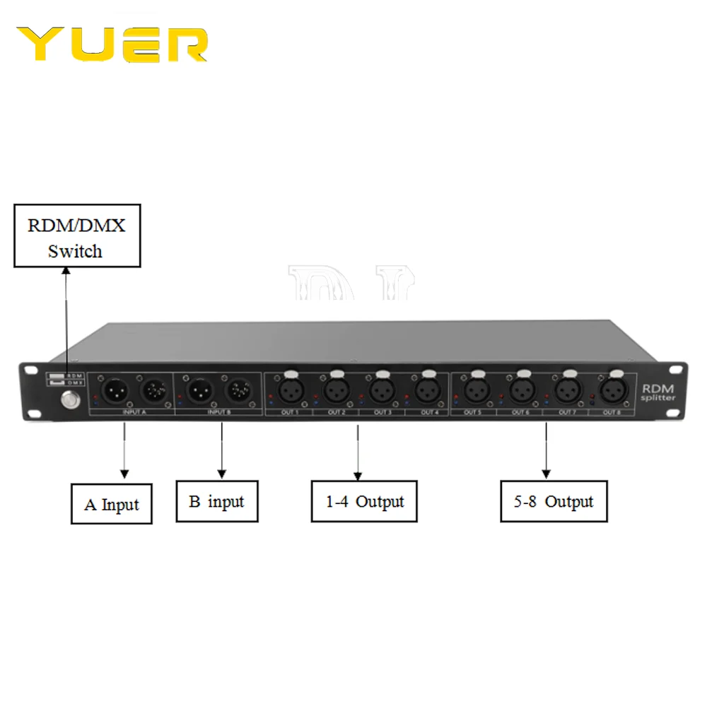 Высококачественный 8-канальный разветвитель DMX DMX512, освещение сцены, усилитель сигнала, разветвитель, 8-полосный распределитель DMX