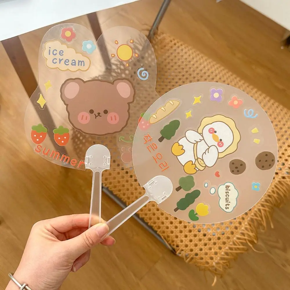 10Pcs Transparent Hand Fan Handle Portable Plastic Graffiti Fan Handle Mini Practical Kindergarten Fan Handle