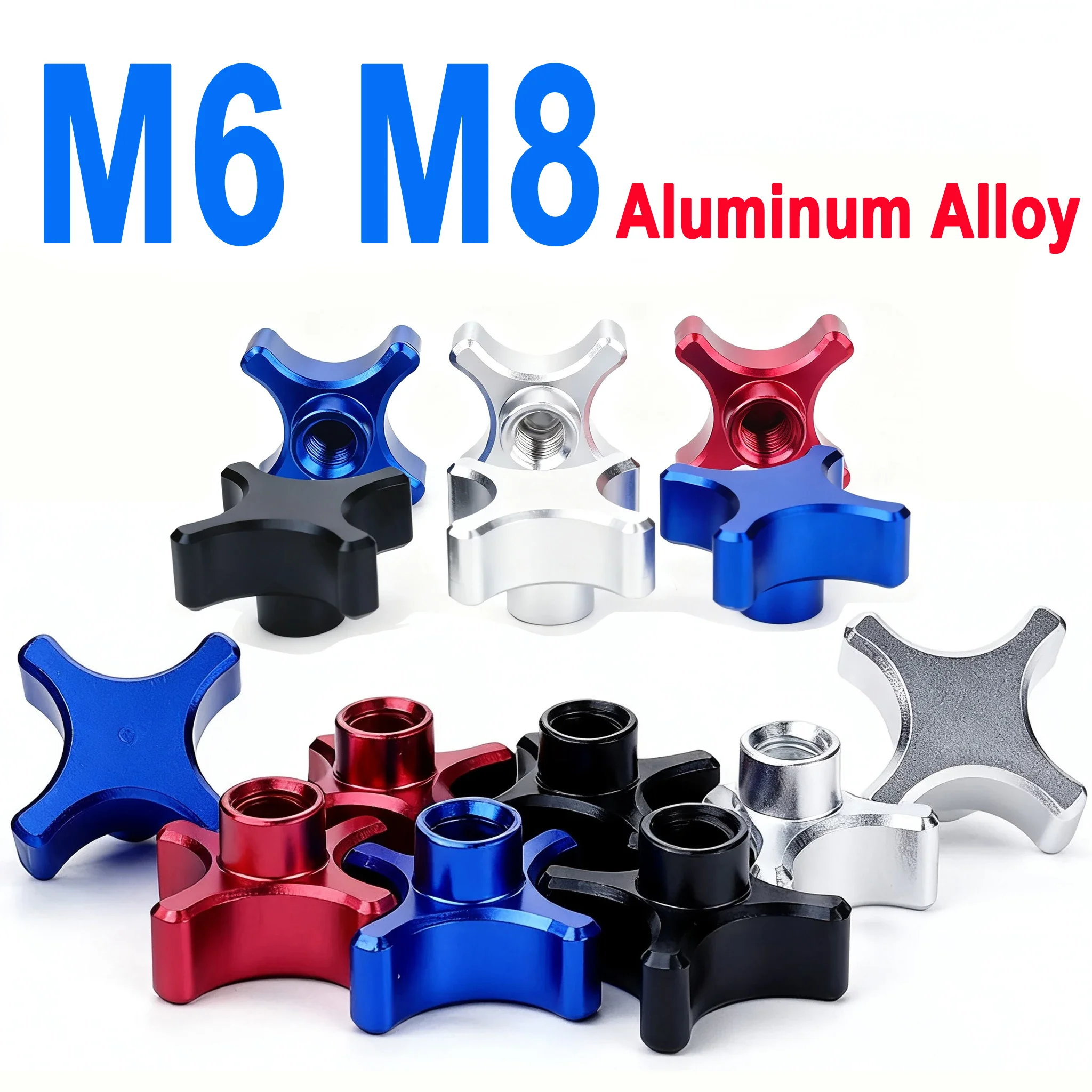 

1~10Pcs M6 M8 Aluminum Alloy Silver/Burgundy/Black/Royal Blue Plum Hand Tighten Nuts 4 Star Blind Hole Clamping Knob Thumb Nuts