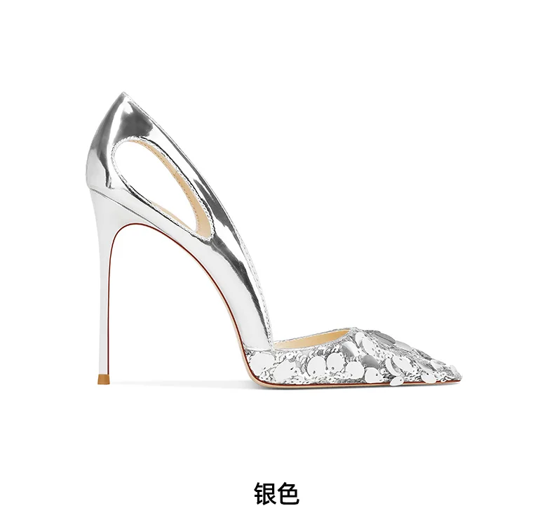 Black Sequined High Heels Women's Pointed Heels 2025 Summer New Temperament