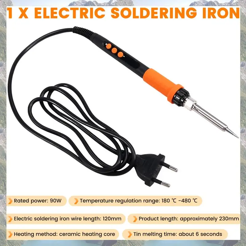 2025 New-90W Internal Heating Electric Soldering Iron LED Digital Display With Switch Temperature Control Orange EU Plug