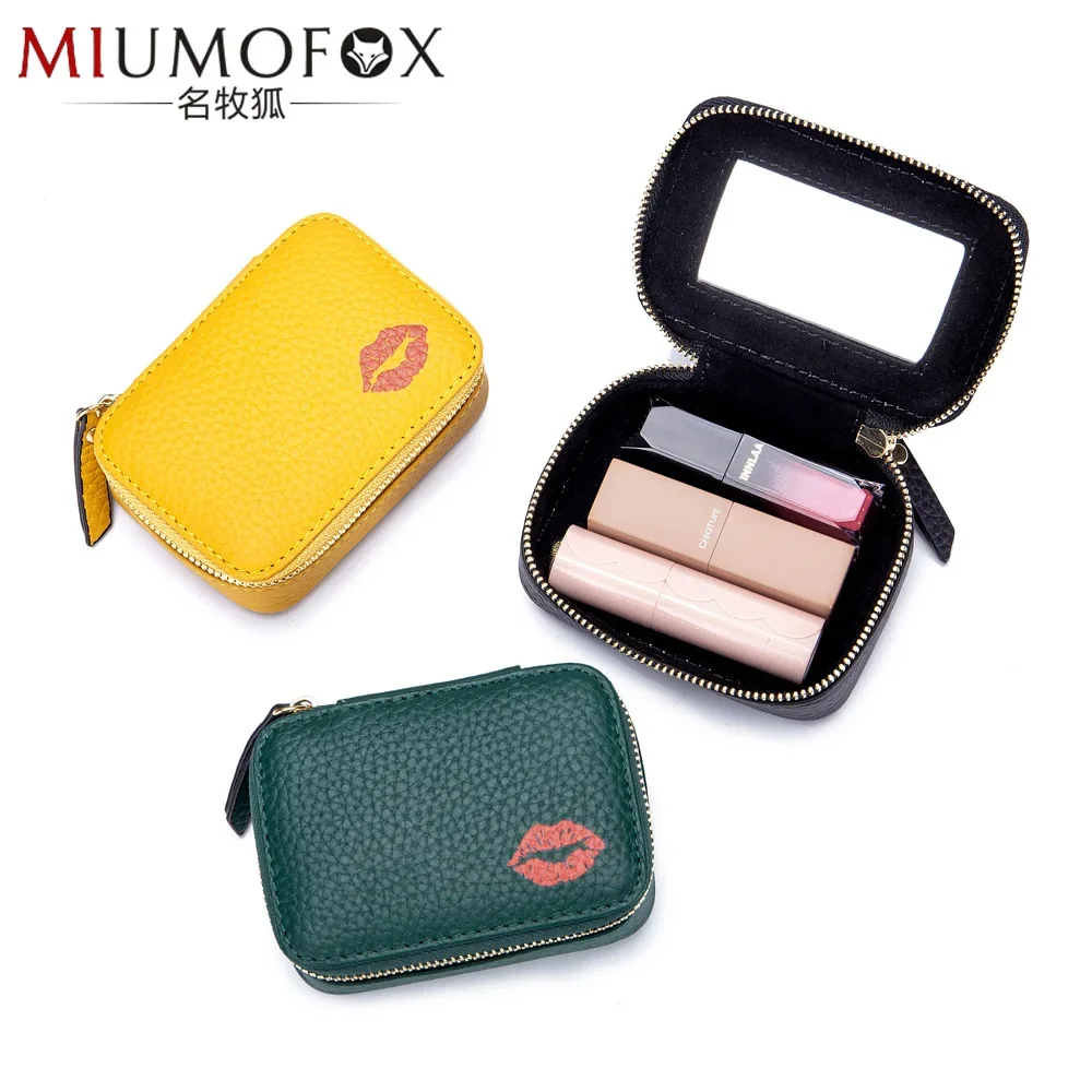 Mini Portable Portable Cosmetic Bag Leather Storage Bag Bag New Lipstick Envelope Small Lipstick Case Mirror