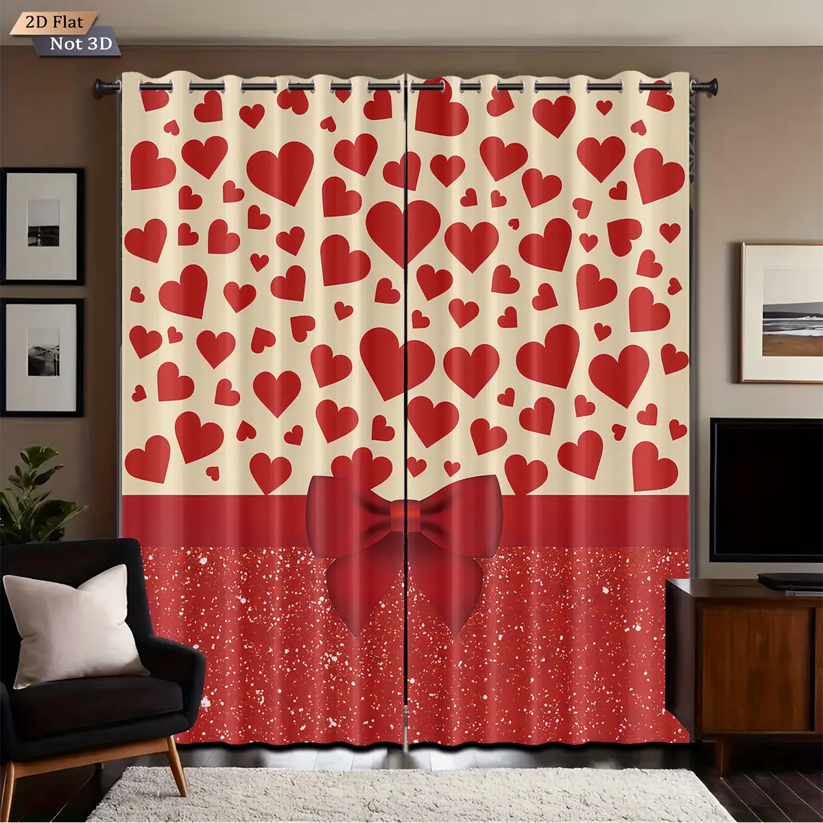 

2pcs Valentine's Day red love bow print blackout curtains multi size living room bedroom insulation decoration machine washable