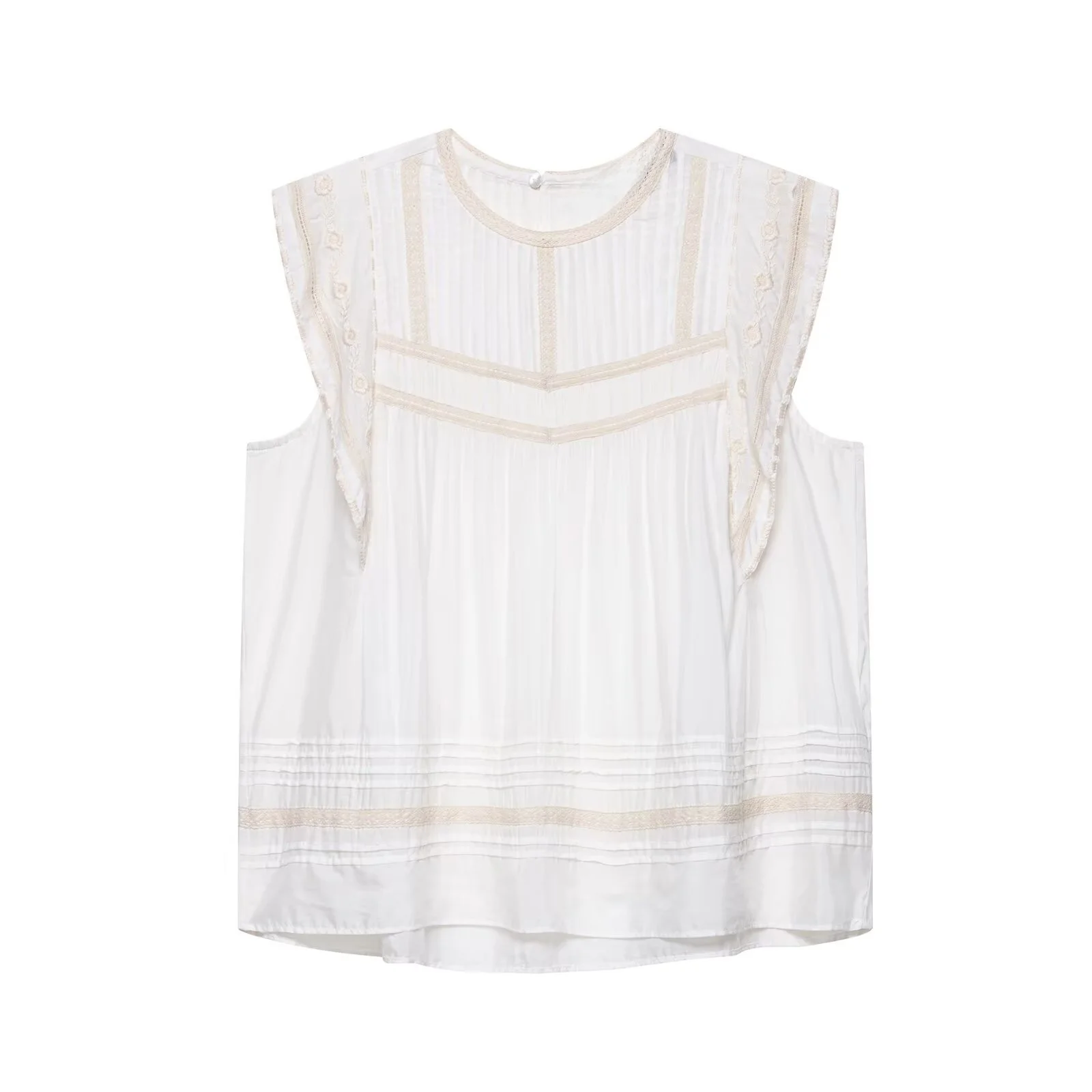 

MYST&ZA women's summer new exquisite embroidery decoration casual fashion sweet round neck sleeveless shirt top