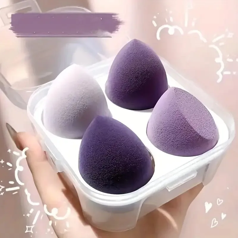 4pcs Make Up Blender Cosmetic Puff Makeup Sponge With Storage Box Foundation Powder Sponge Beauty Tool Fashion Beauty Blender