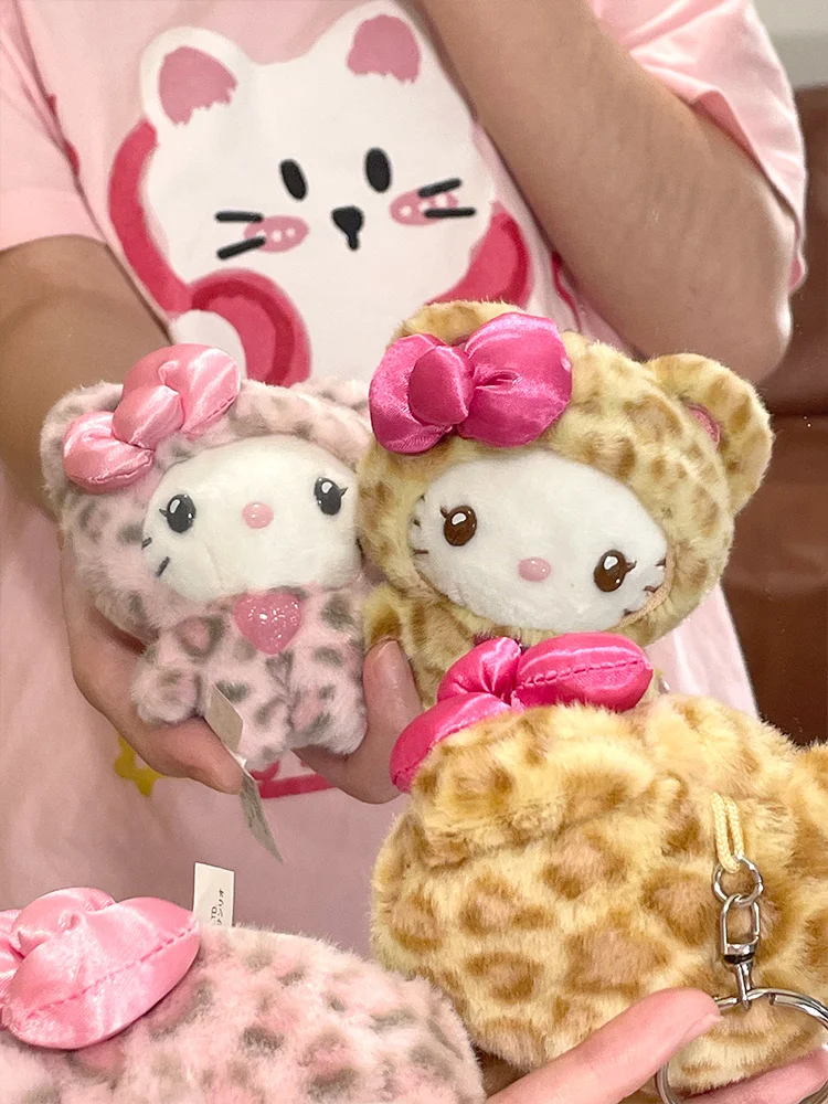 Sanrio Character Peripheral Leopard Print Bear Series Hello Kitty Plush Pendant Kawaii Bag Decoration Children'S Gift