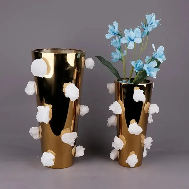 Natural Pyrite Crystal Vase Luxury Home Decor Ornament for Wedding Party Centerpiece Handmade Craft Gift Custom Design