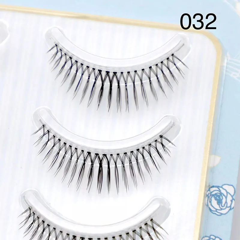 032 Handmade False Eyelash Reusable Dark Brown Natural 5 Pair Eyelash Transparent Stem Upper Eyelash Women Makeup Extension Tool