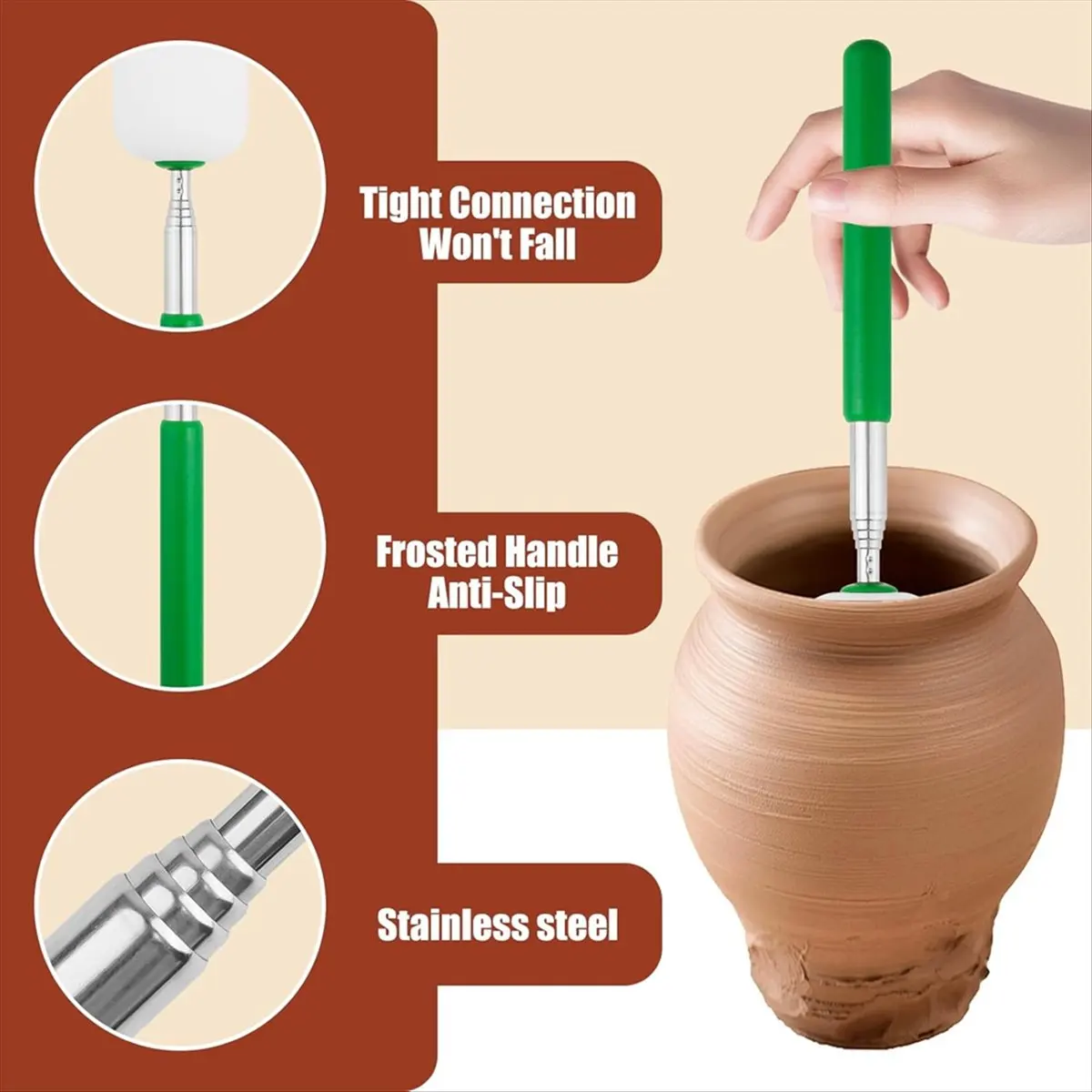 ABCD Telescoping Sponge Stick for Pottery,Pottery Sponges for Clay,Removing Excess Water From Tall or Narrow Forms Sticks Rod