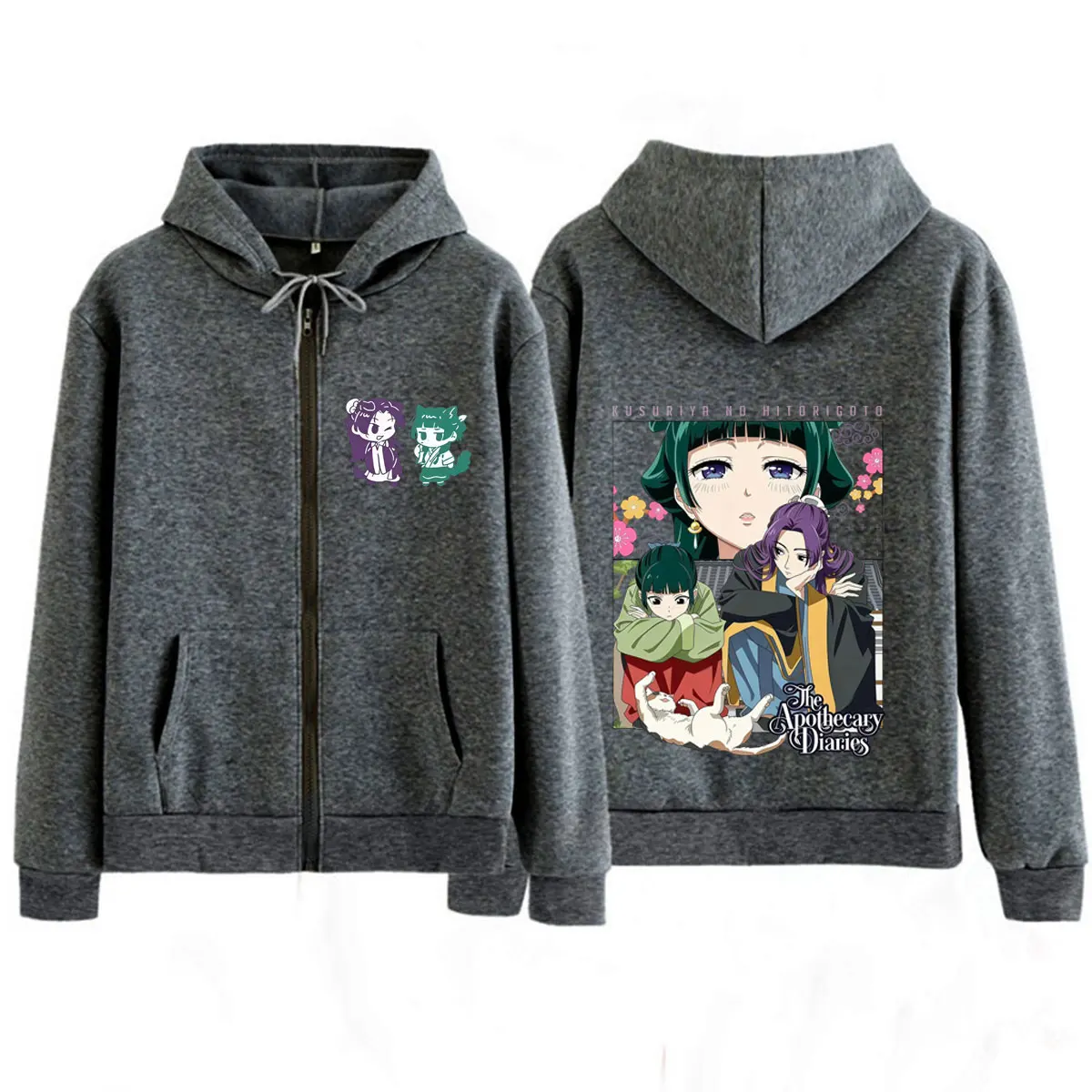 Anime The Apothecary Diaries Grafik-Reißverschluss-Hoodie für Männer und Frauen, Hip-Hop-Sweatshirt mit langen Ärmeln, lockere, lässige Harajuku-Jacke mit Reißverschluss – Detail 7