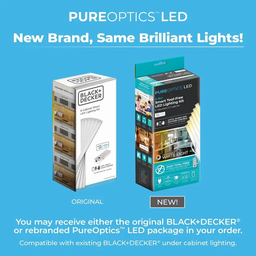 Funktioniert mit Alexa Smart Unterschrankbeleuchtungsset, verstellbare LEDs, 6 9 Balken, Weiß