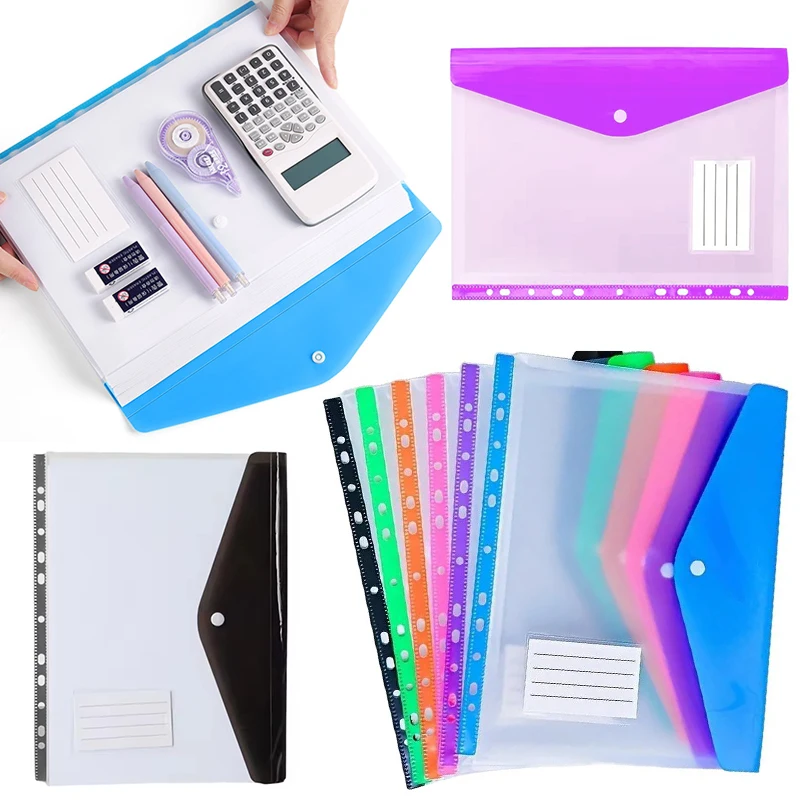 15PCS/Set Random Color Files Bag Document Storage Binder Pocket Organizer Folder Snap Closure Plastic File Holder Stationery ZYF