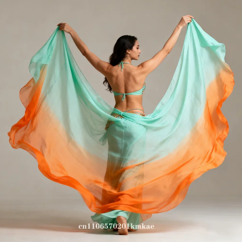 100% 실크 벨리댄스 베일 맞춤 수제 염색 스카프 숄 공연 소품 액세서리 신상품 개인 맞춤 가능