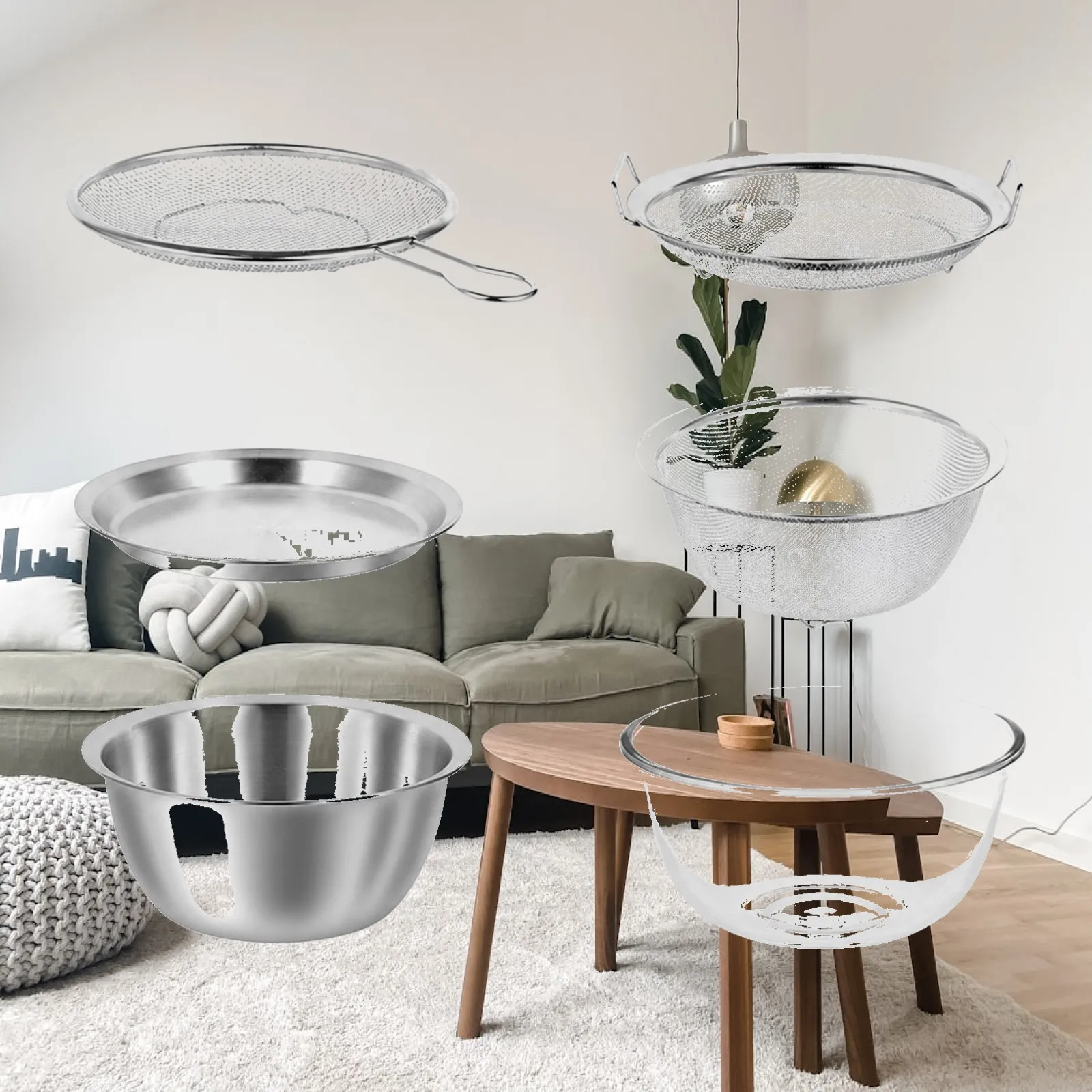 Stainless Steel Mixing Bowl Set with Glass Prep Bowl and Strainer for Rinsing Produce Mixing Batter and Serving Food