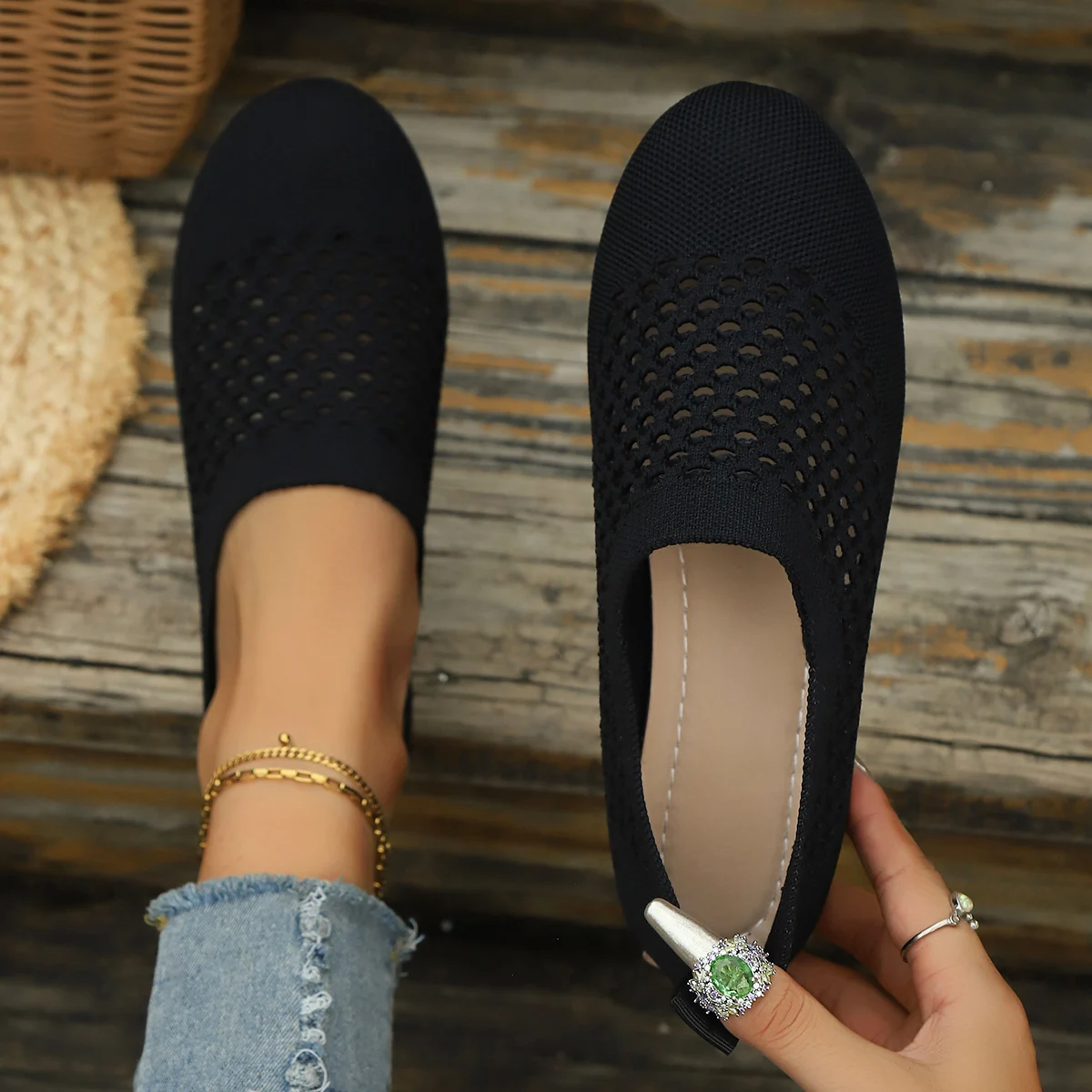 

Women Flats Pointed Toe Solid Color Flat Shoes Women Knitted Slip on Sneakers Women Casual Breathable Ballet Loafers Ladies