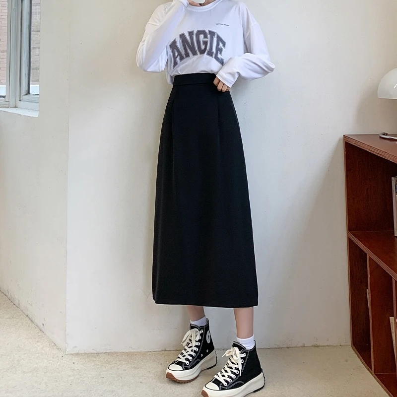 

Skirts Women 3XL All-match Black Simple Solid Leisure Elegant Female Korean Style A-line Clothing Tender Classic Stylish Summer