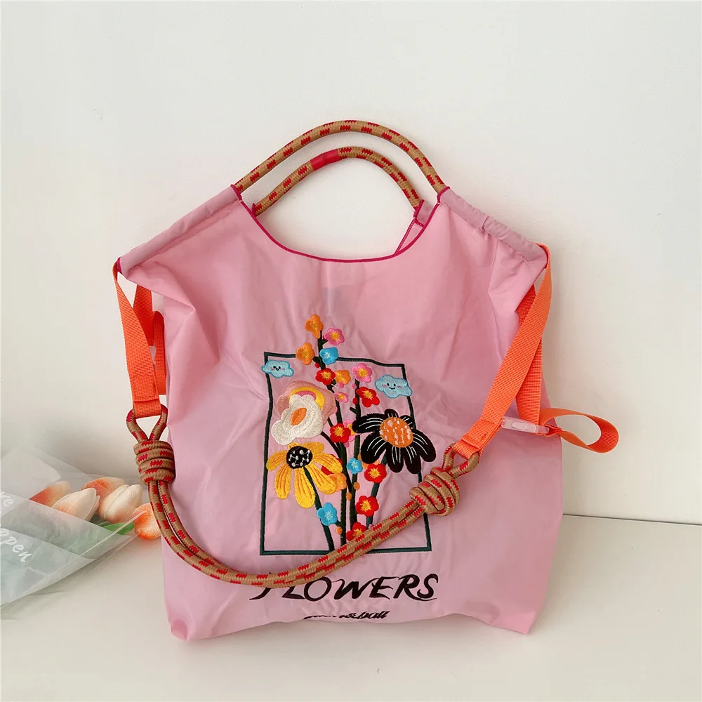 Tiger Embroidery Tote Bags for Women Eco Bag Overlarge Drawstring Designer Handbags Cartoon Animal Shoulder Bag Reusable Shopper