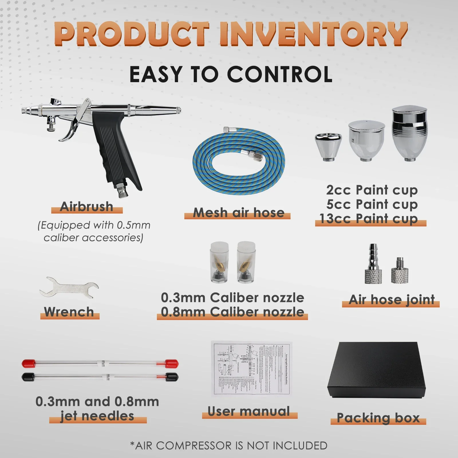 Dual Action Airbrush Kit for Painting - Professional Trigger Airbrush Gun with 0.3/0.5/0.8mm Needles