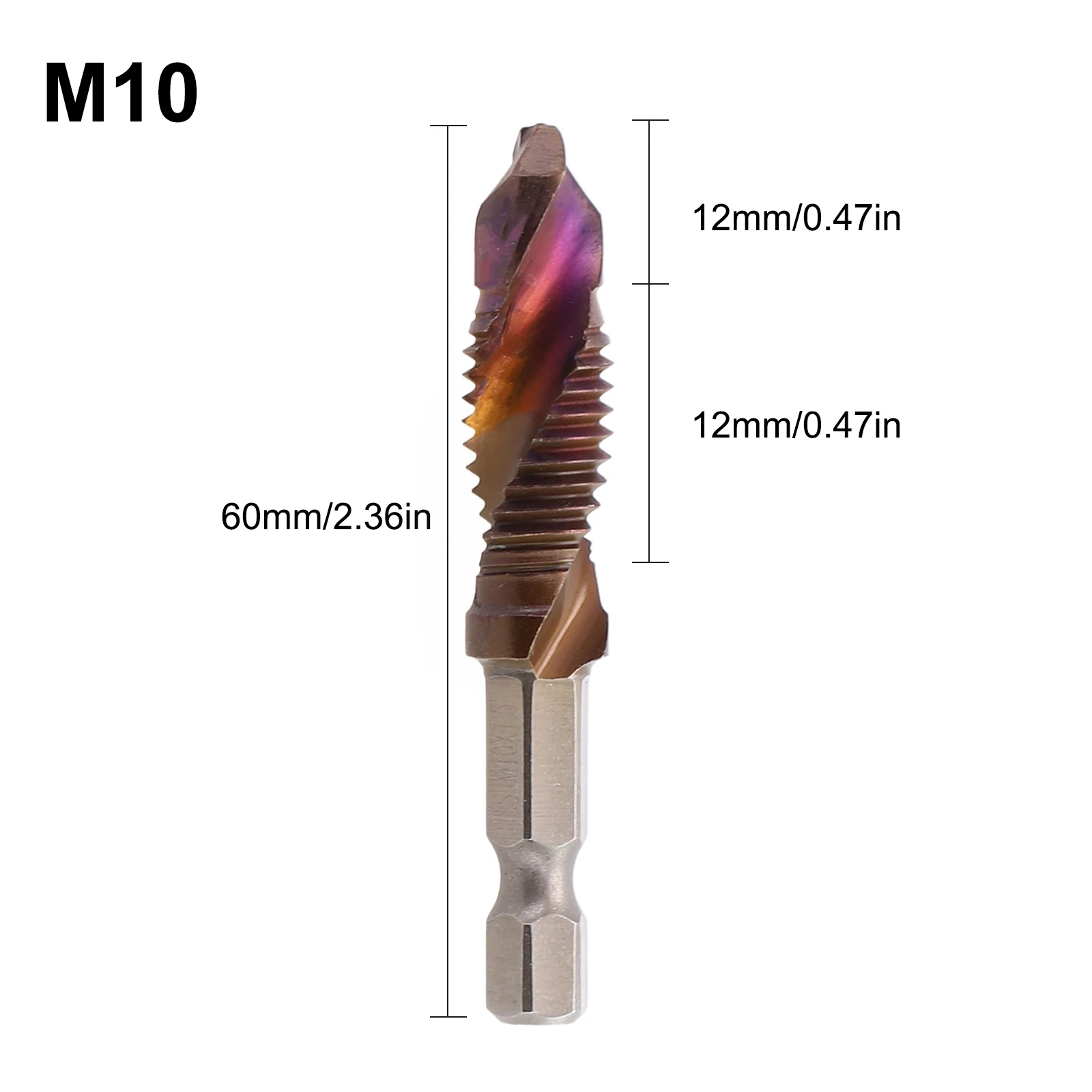 

6pcs Tap Drill Bit HSS 1/4 Hex Shank for M3 M5 M6 M8 M10 3-in-1 Drilling Tapping Chamfering Tool for Wood Aluminum Iron Use