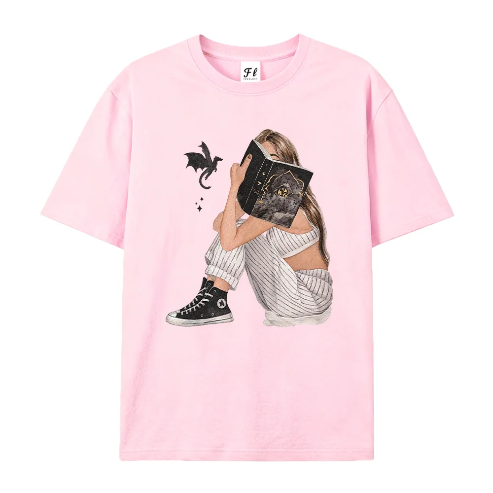Women T Shirt Fantasy Book Reader Dragon Graphic Tees Aesthetic Bookish Book Lover Cute Short Sleeve Tops