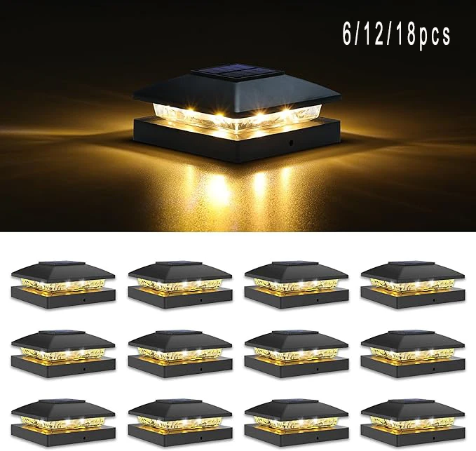 6/12/18Pack Solar Post Cap Light For 4x4 Outdoor Waterproof LED Deck Fence Light