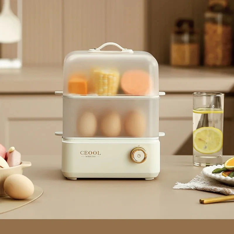 طباخ بيض أوتوماتيكي مزدوج الطبقة ، بخار كهربائي منزلي ، آلة إفطار متعددة الوظائف ، سخان طعام ، آلة طهي على البخار