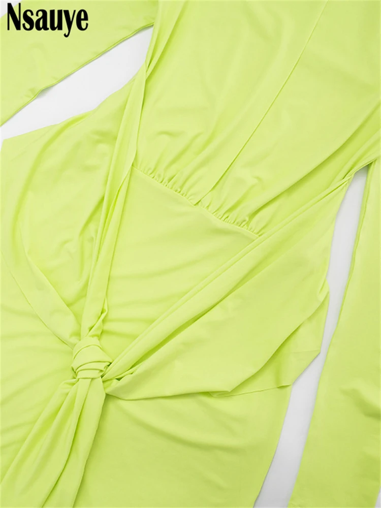 Nsauye Women New Fashion Vintage Elegant Holiday Low Cut Out V Neck Maxi Long Sleeve Dress Sexy Club Party Evening Dress 2025