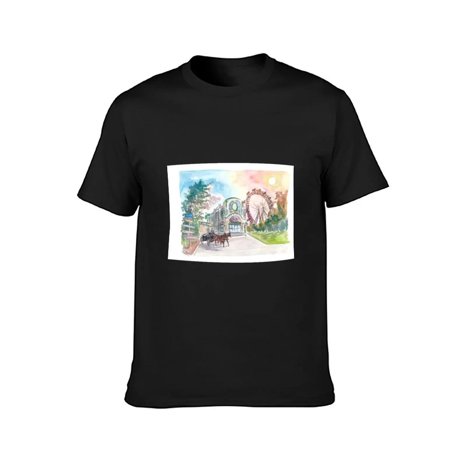 Vienna Austria Prater with Ferris Wheel and Signpost T-Shirt for a boy summer clothes quick-drying mens clothing