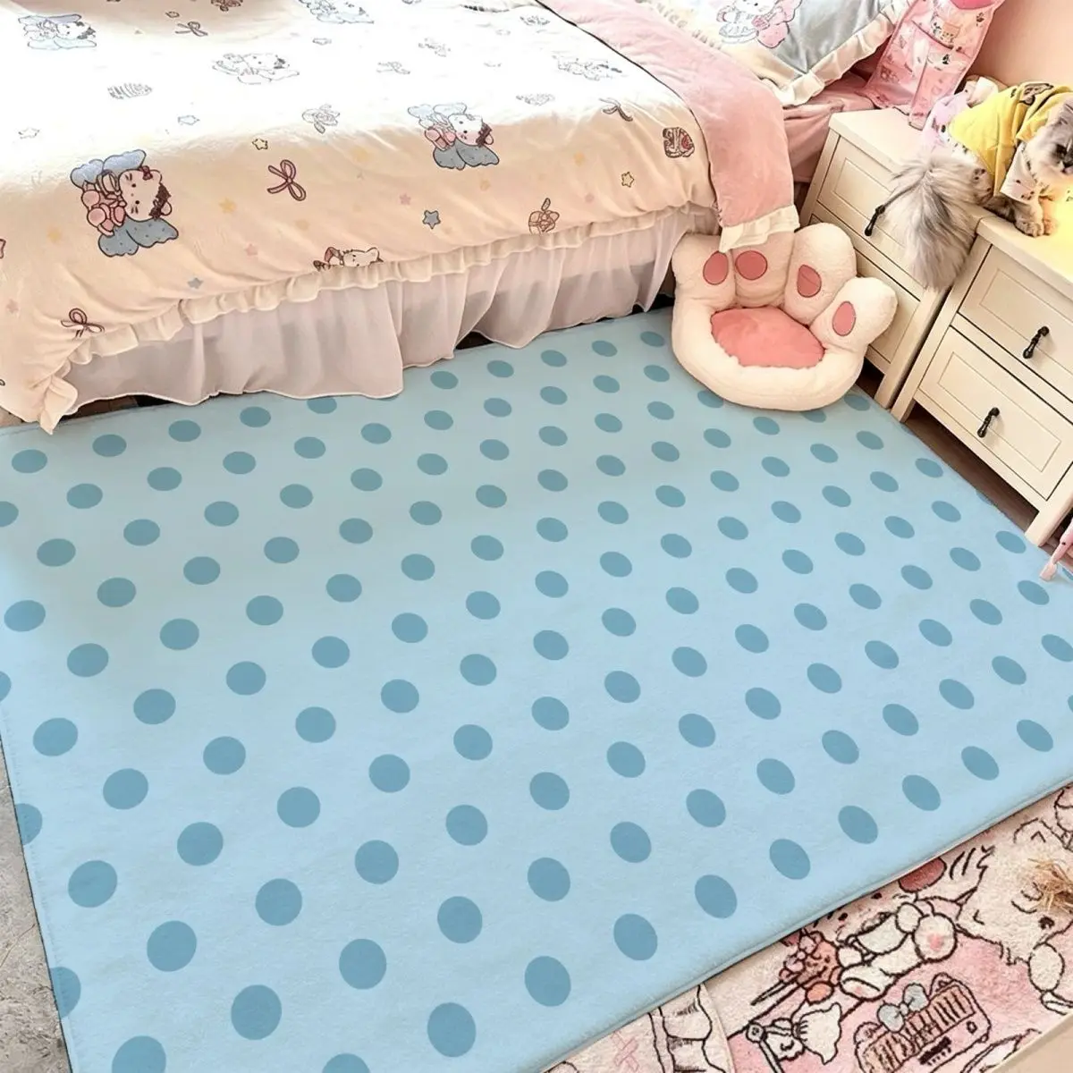Modern Polka Dot Living Room Sofa Carpet Korean Style Non-slip Washable Bedroom Decoration Mat Soft Plush Study Large Area Rug