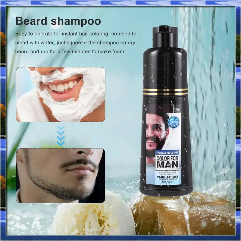 شامبو صبغ اللحية الدائم للرجال لإزالة شعر اللحية باللون الأبيض والرمادي وشامبو اللحية للرجال 200 مل