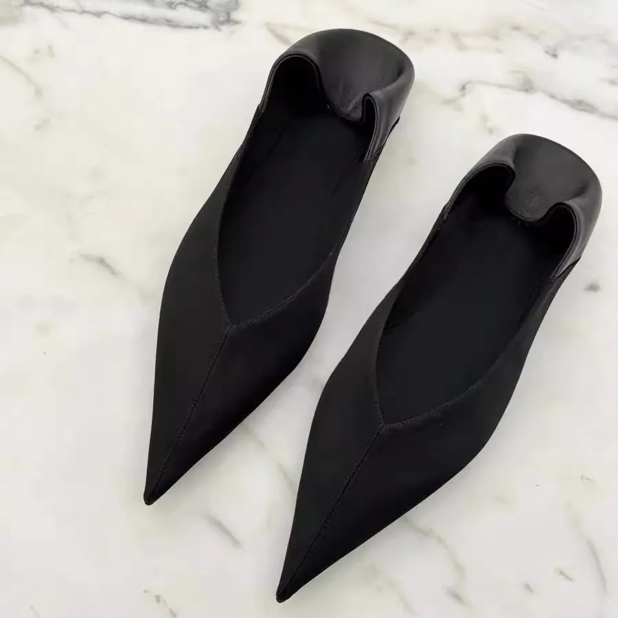 

2026 New Arrival Women's Satin Pointed Toe V Neck Flat Mules Two Way Wear Comfortable Slip On Loafers for Slimming Look