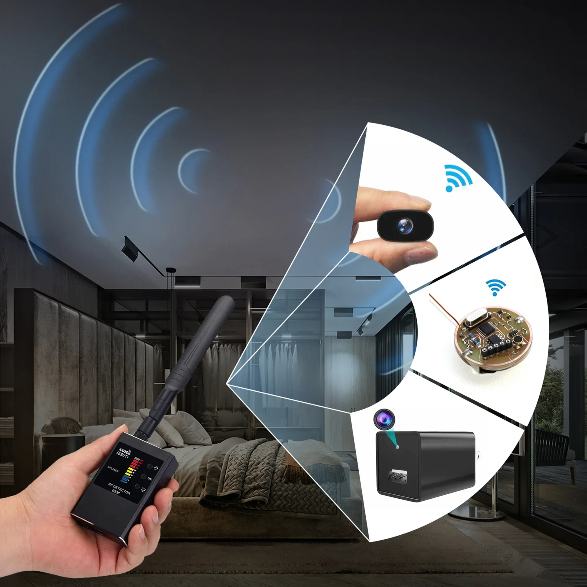 Détecteur de caméra cachée Anti-espion, Signal RF, objectif de caméra sans fil, traceur GPS, dispositif GSM magnétique, détecteur de balayage PK K99 K88 K18