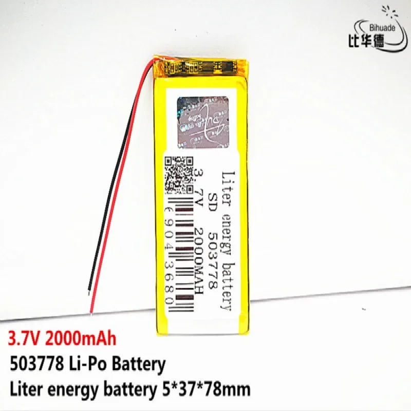 2pcs Liter energy battery Good Qulity 3.7V,2000mAH,503778 Polymer lithium ion / Li-ion battery for TOY,POWER BANK,GPS,mp3,mp4