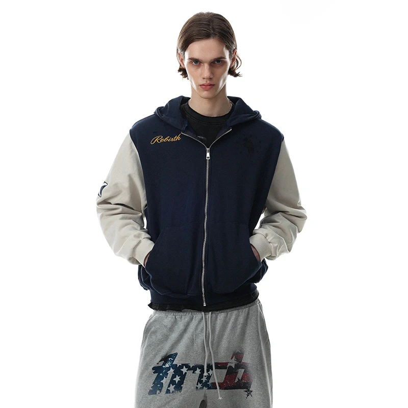 LUZHEN 2026 Autumn New Letter Printed Splicing Long Sleeve Hooded Jacket Men's Fashion Handsome Casual Sweatshirt Coat JY9034