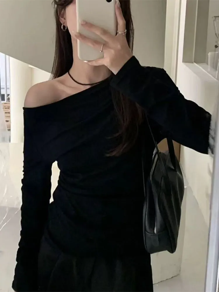 T-shirt lunga slim fit Sve One oulder da donna Winter Faion Casual Sle Base irt Top con design snellente in vita